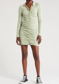 Topshop Ruched Long Sleeve Minidress in Mid Green at Nordstrom Rack