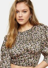 Topshop ruched satin blouse in cute floral