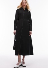 Topshop Ruched Side Long Sleeve Midi Shirtdress