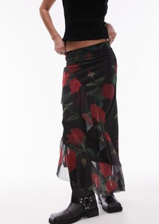 Topshop Ruffle Mesh Midi Skirt