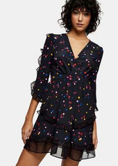 Topshop ruffle mini dress in multicolored dot print