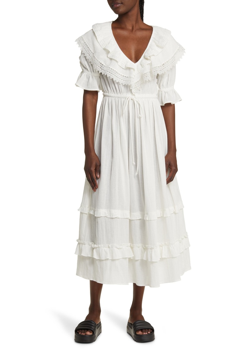 Topshop Ruffle Puff Sleeve Cotton Dress in Ivory at Nordstrom Rack