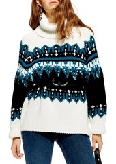 Topshop Sequin Oversize Fair Isle Sweater in Ivory Multi at Nordstrom