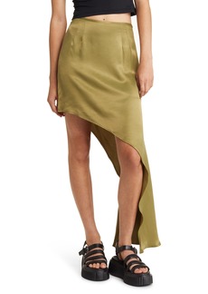 Topshop Side Drape Satin Miniskirt in Light Green at Nordstrom Rack
