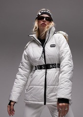 Topshop Sno Faux Fur Trim Belted Ski Coat