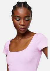 Topshop square neck ribbed T-shirt in lilac