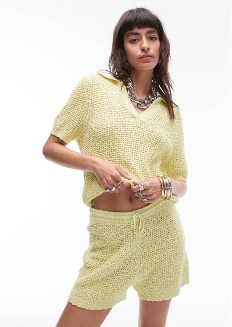Topshop Stitchy Textured Short Sleeve Sweater