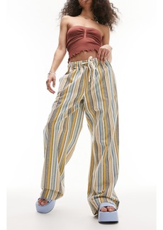 Topshop Stripe Cotton Pull-On Pants in Grey Multi at Nordstrom Rack