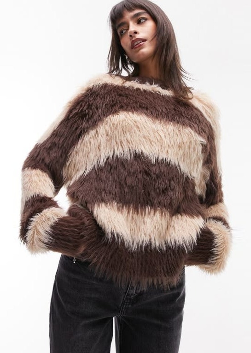 Topshop Stripe Faux Fur Sweater