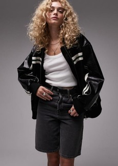 Topshop Stripe Faux Leather Bomber