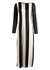 Topshop Stripe Long Sleeve Satin Maxi Dress in Black at Nordstrom Rack