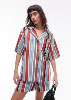 Topshop Stripe Oversize Linen Blend Button-Up Shirt
