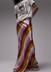 Topshop Stripe Satin Maxi Skirt in Orange Multi at Nordstrom Rack
