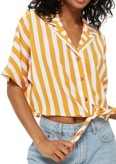 Topshop Stripe Tie Front Cropped Collar Shirt