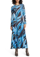 Topshop Swirl Print Cutout Sleeve Knit Midi Dress
