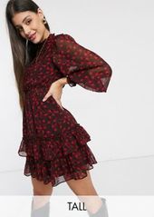 Topshop Tall mini dress with ruffles in red
