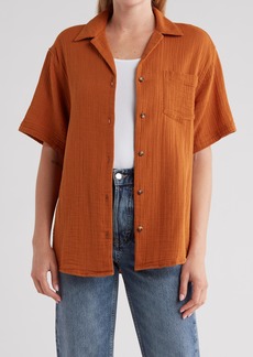 Topshop Textured Cheesecloth Button-Up Shirt in Rust at Nordstrom Rack