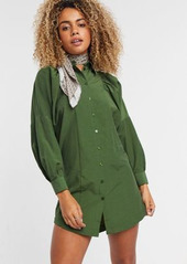Topshop textured mini shirt dress in green
