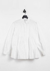 Topshop tiered poplin shirt in white