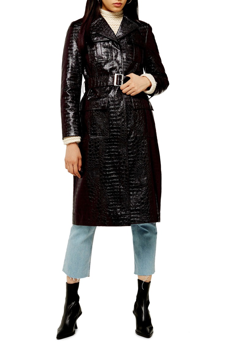 Topshop Tula Faux Alligator Trench Coat