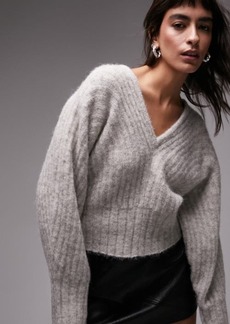Topshop V-Neck Ovoid Sleeve Rib Sweater