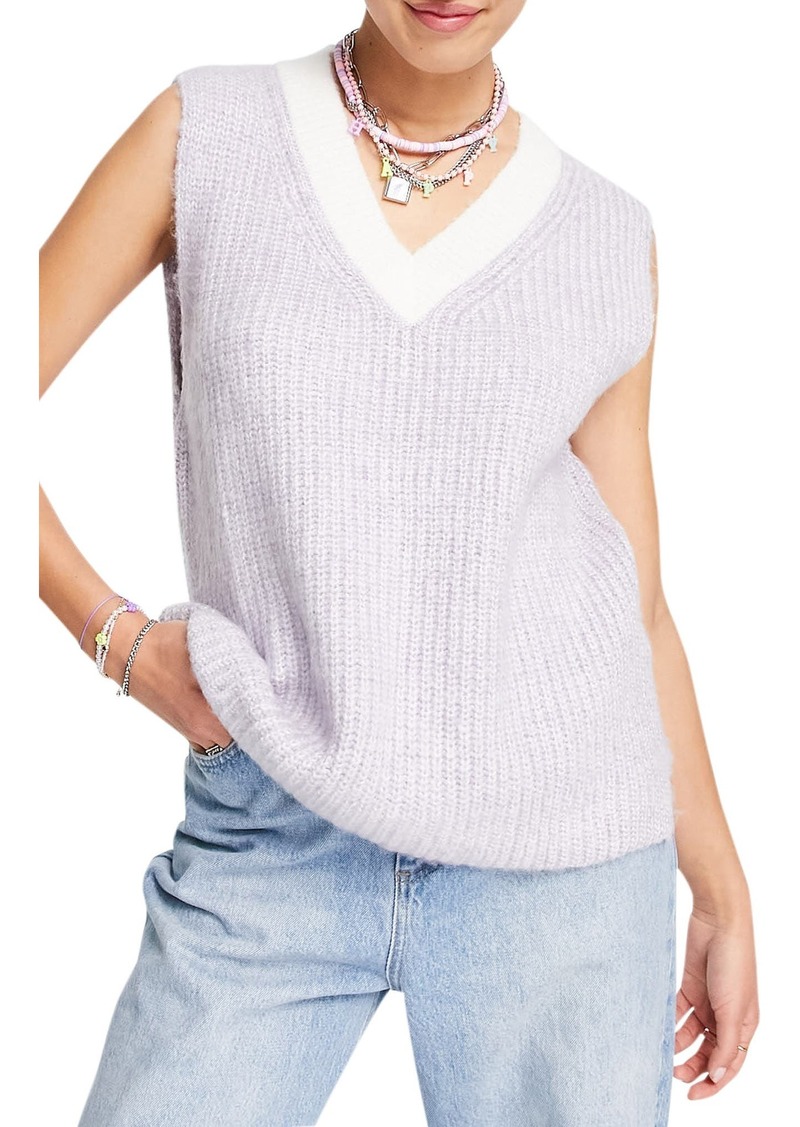 Topshop V-Neck Sweater Tank in Purple at Nordstrom