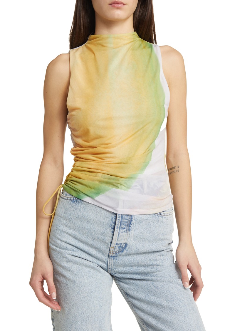 Topshop Watercolor Ruched Side Mesh Tank in Yellow at Nordstrom Rack