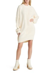 Topshop Long Sleeve Contrast Rib Sweater Dress in Cream at Nordstrom
