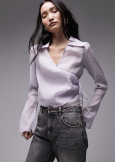 Topshop Wrap Front Long Sleeve Woven Top
