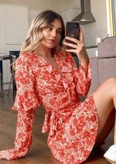 Topshop wrap mini dress in red floral print