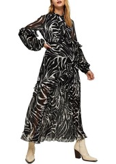 Topshop Zebra Print Ruffle & Pleat Long Sleeve Maxi Dress