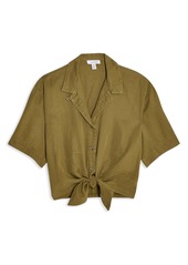 Topshop Demi Casual Knot Front Button-Up Shirt in Olive at Nordstrom
