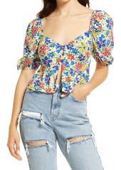 Topshop Floral Puff Sleeve Blouse in White Multi at Nordstrom