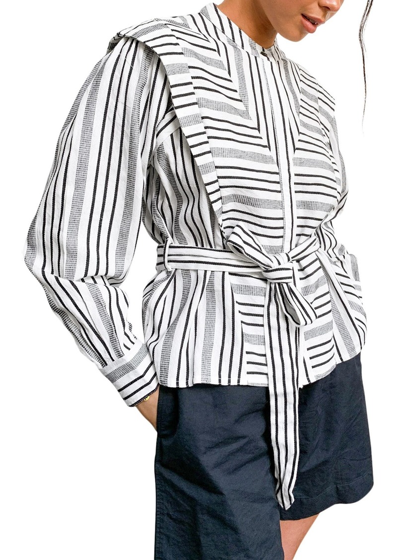 Topshop La Mono Stripe Long Sleeve Cotton Shirt in Black at Nordstrom
