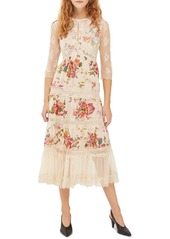 TOPSHOP Lace Tier Floral Midi Dress in Ivory Multi at Nordstrom