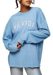 Topshop Nevada Long Sleeve Cotton Graphic Tee in Blue at Nordstrom