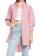 Topshop Oversize Check Shirt in Pink at Nordstrom