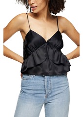 Topshop Strappy Ruffle Camisole in Black at Nordstrom