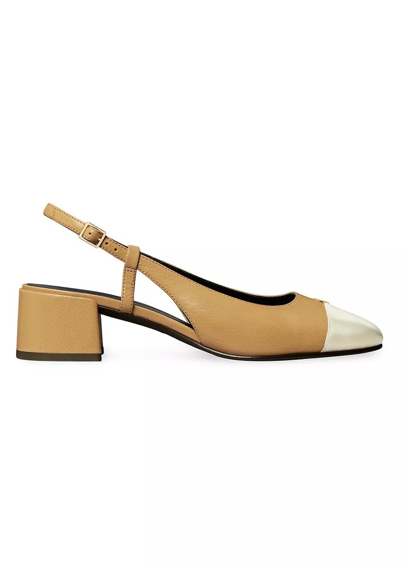 Tory Burch 45MM Cap-Toe Leather Slingback Pumps