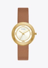 Tory Burch Bailey Watch, Luggage Leather/Gold Tone/Ivory, 34 MM
