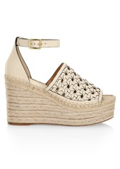 Tory Burch Basket-Weave Leather Espadrille Wedge Sandals