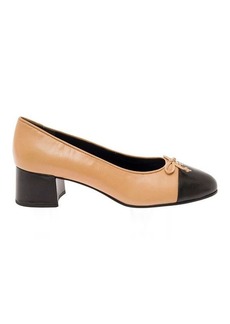 Tory Burch Beige and Black Ballet Flats with Bow Detail and Bi-Color Toe in Smooth Leather Woman
