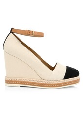 Tory Burch Cap-Toe Leather-Trimmed Espadrille Wedges