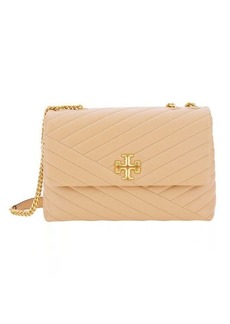 Tory Burch 'Convertible Kira' Beige Shoulder Bag with Logo in Chevron-Quilted Leather Woman