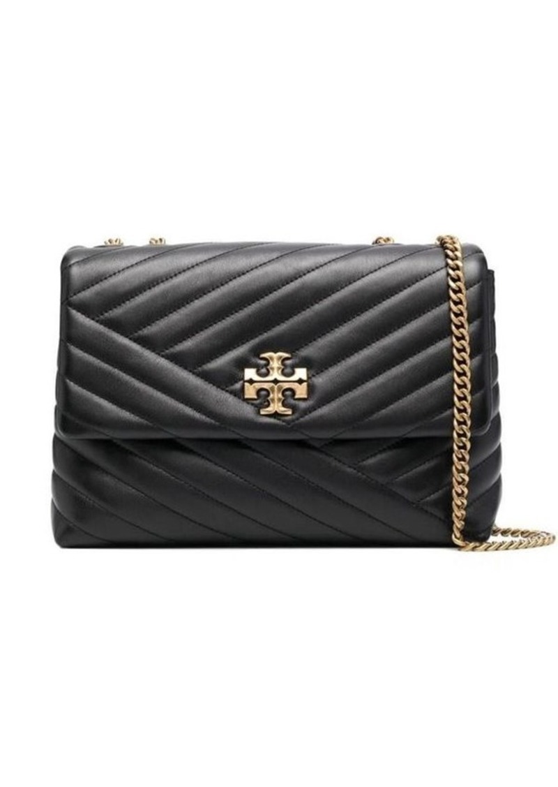 Tory Burch 'Convertible Kira' Black Shoulder Bag with Logo in Chevron-Quilted Leather Woman