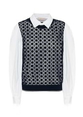 Tory Burch Crochet-paneled cotton-blend shirt