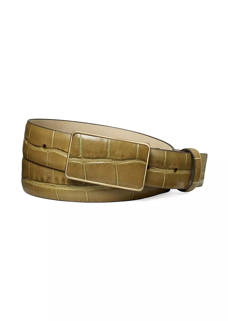 Tory Burch Crocodile-Embossed Leather Plate Belt