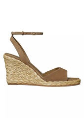 Tory Burch Double T Buckle 80MM Suede Wedge Sandals