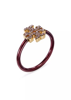 Tory Burch Eleanor 18K-Gold-Plated, Enamel & Glass Crystal Logo Ring