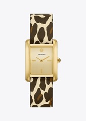 Tory Burch Eleanor Watch, Printed Leather/Gold-Tone Stainless Steel, 25 x 36 MM